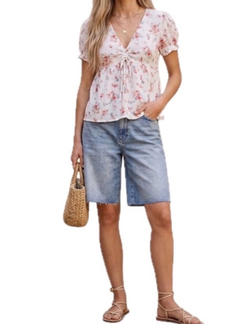 Boho Floral Bell Sleeve Peasant Top XL White Blue Red NWT